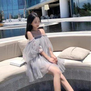 Off-The-Shoulder Mesh Dress